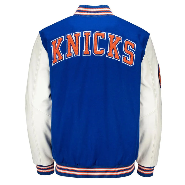 back view Prospect NY Knicks Blue Varsity Jacket