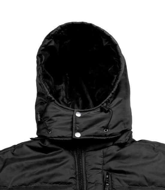 Fashionable black winter puffer coat in UK market