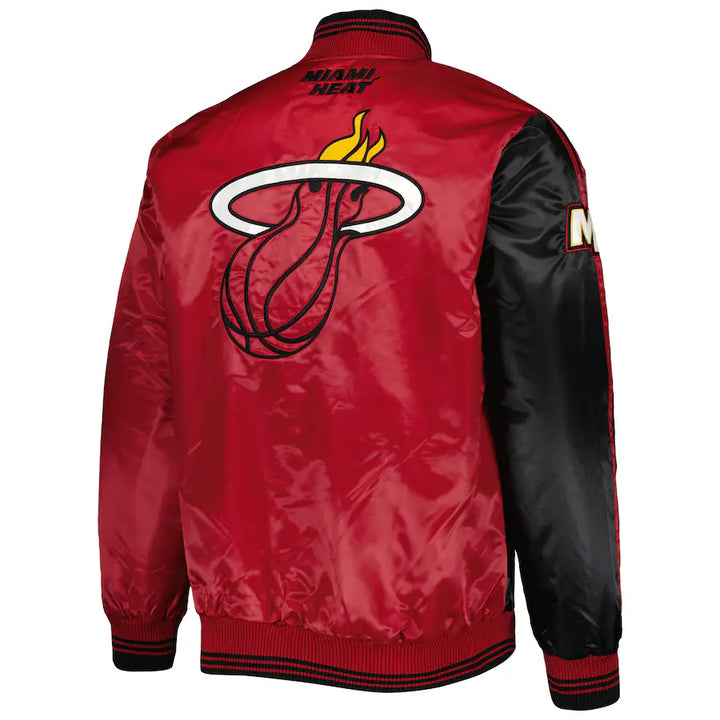 Back View NBA Miami Heat Black/Red Fast Break Satin Full-Snap Jacket