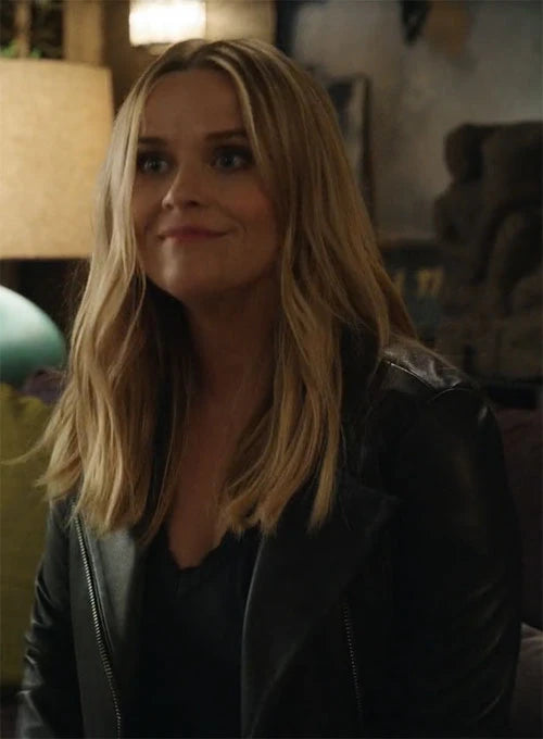 Reese Witherspoon wearing leather jacket in The Morning Show in United state market