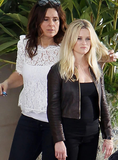 This Means War Reese Witherspoon trendy leather jacket look in USA