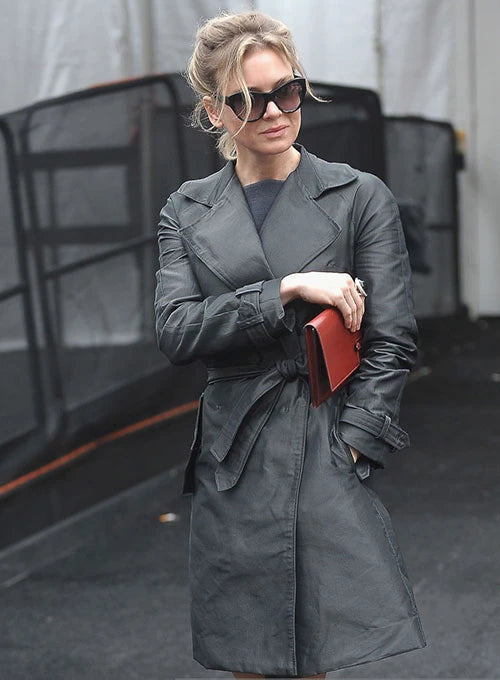 Chic leather trench coat as seen on Renee Zellweger in German style