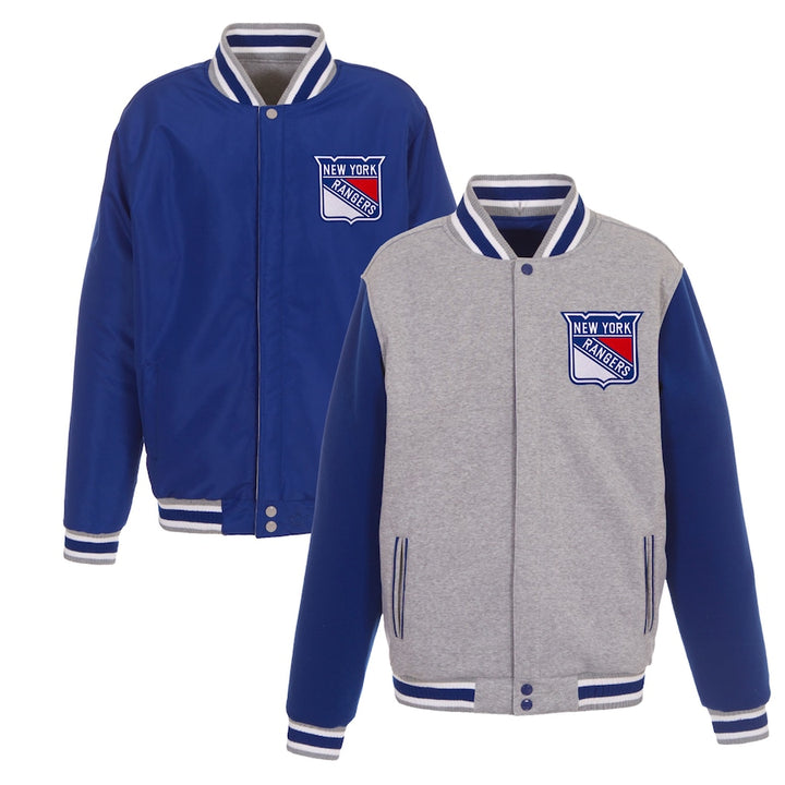 mlb new york rangers reversible full snap fleece jacket in USA