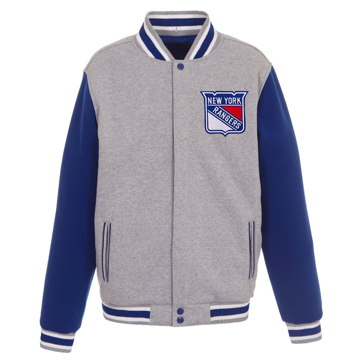 mens rangers fleece jacket with snap button closure in USA