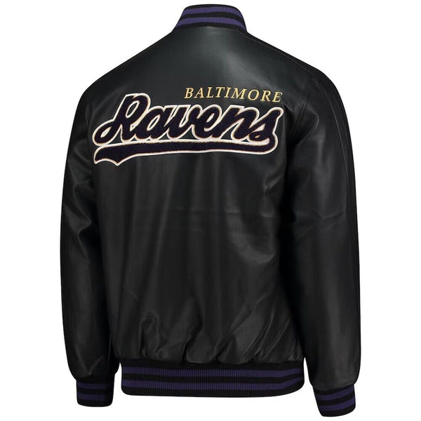 NFL Team Baltimore Ravens Black Varsity Genuine Sheep Leather Jacket