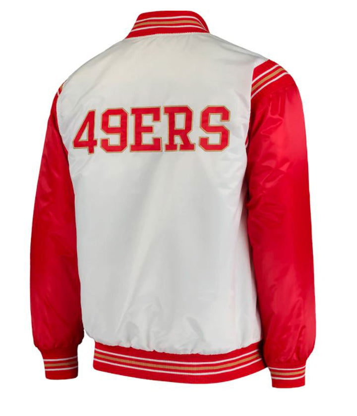 49ers San Francisco red and white Starter jacket back view in American style