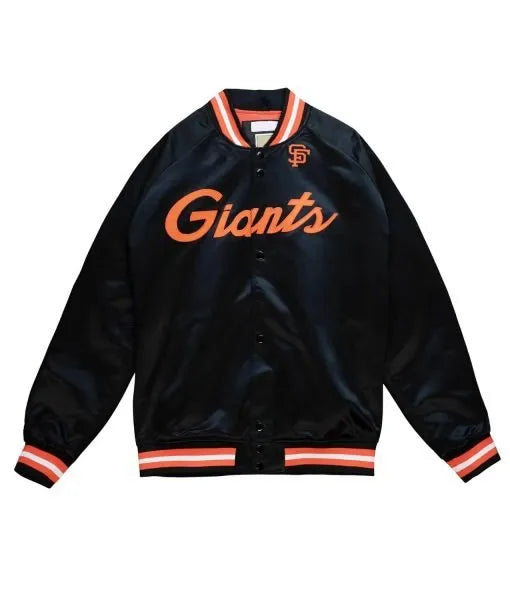 San Francisco Giants black satin jacket with orange rib in USA