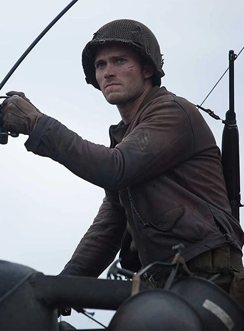 Scott Eastwood Fury leather jacket front view

