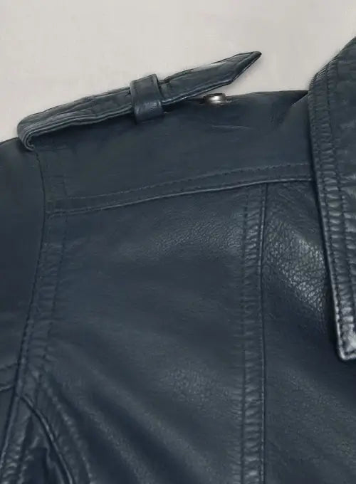 Premium Soft Winsor Blue Leather Jacket with Waxed Texture in United state market