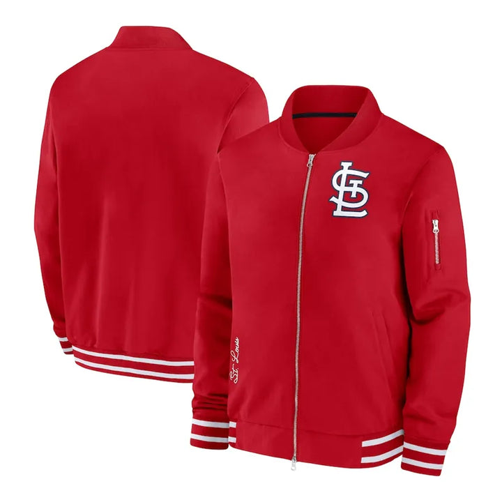 st louis cardinals full zip red bomber jacket

