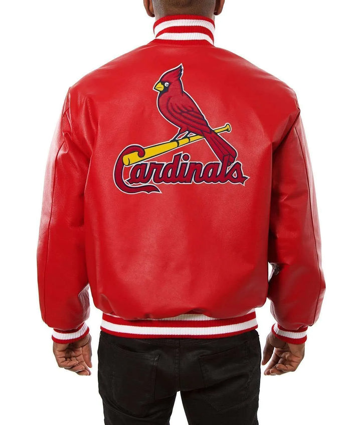 Genuine red leather Cardinals baseball jacket in United State Market