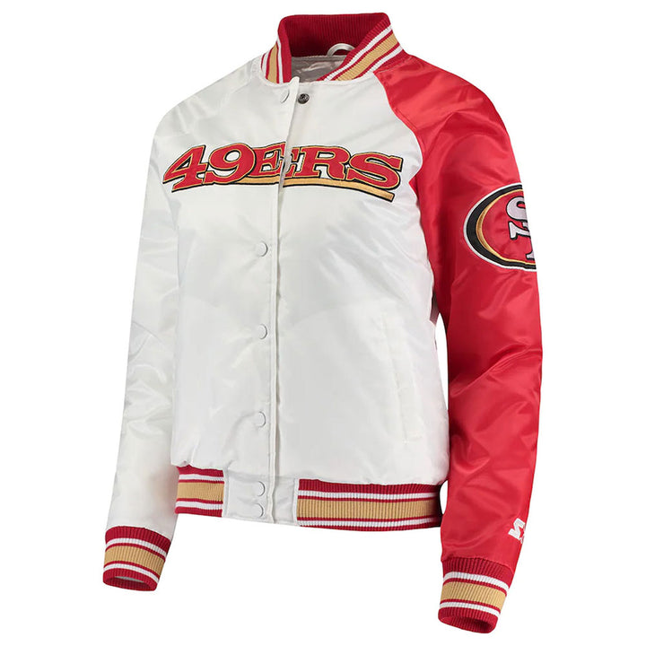 San Francisco 49ers Hometown WhiteRed Satin Jacket back view in American style