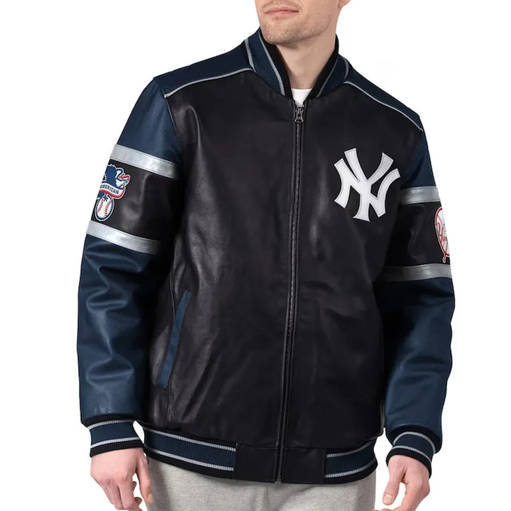 NY Yankees black and navy varsity leather jacket

