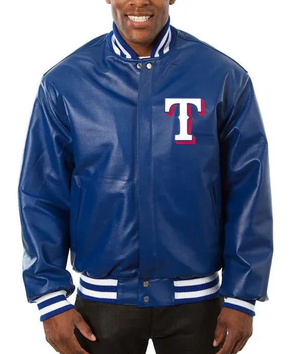 Letterman Texas Rangers Royal Blue Leather Jacket in USA
