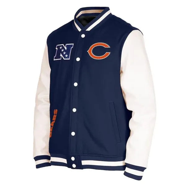 Navy and off-white Chicago Bears letterman jacket

