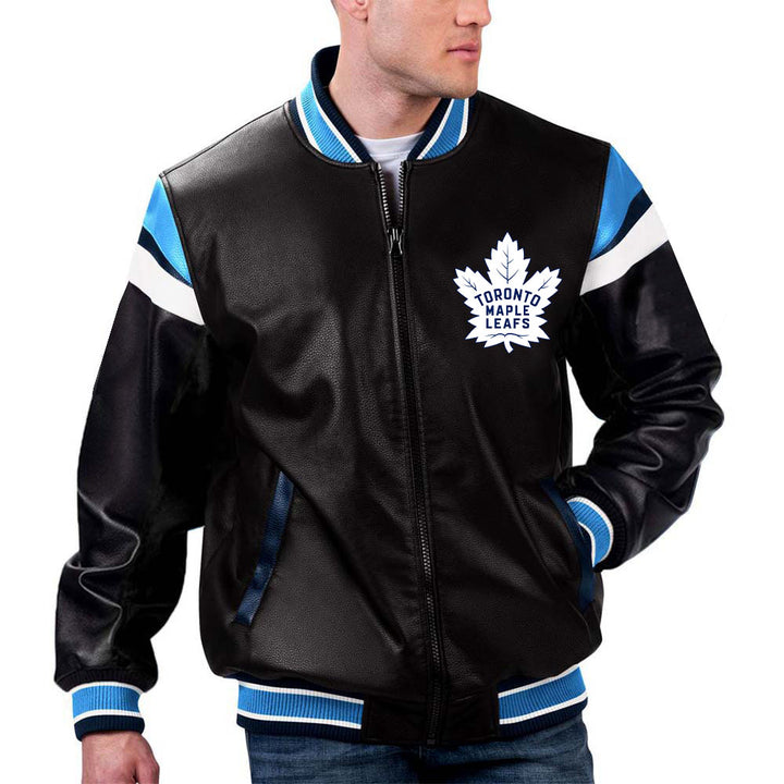 TJS NHL Toronto Maple Leafs Blue Leather Jacket in France style