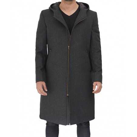 Men's classic grey wool coat with a hood by Barry in USA market