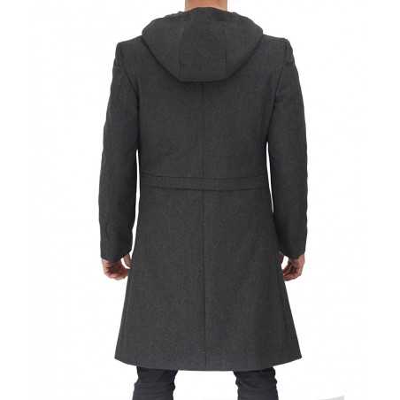 Men's hooded grey wool coat by Barry in France style