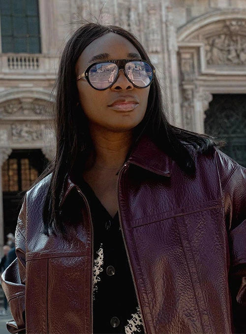 Women's Classic Leather Jacket Inspired by Venus Williams in France style