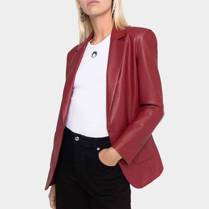 TJS women's red leather blazer in France style