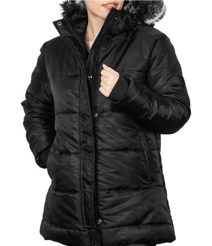 Ella winter coat with faux fur hood in USA market