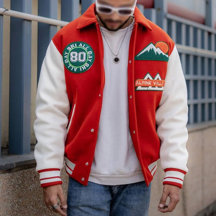 All Day Ski 80 varsity jacket back view in France style