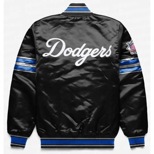 Dodgers full-snap black varsity jacket with contrast collar

