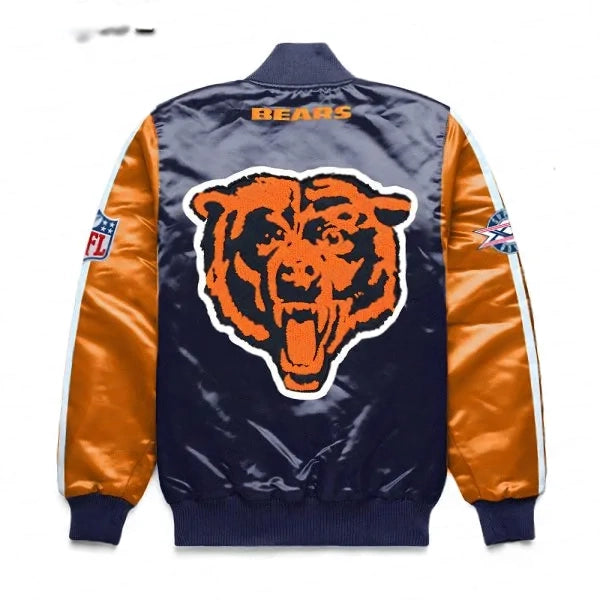 Orange white satin varsity jacket Chicago Bears

