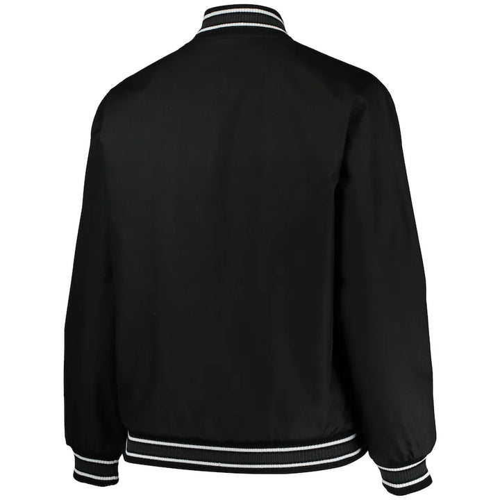 Back View NBA Women's Chicago Bulls Black Plus Size Poly Twill Full-Snap Jacket