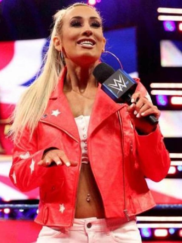 Wrestler Carmella Red Leather Jacket