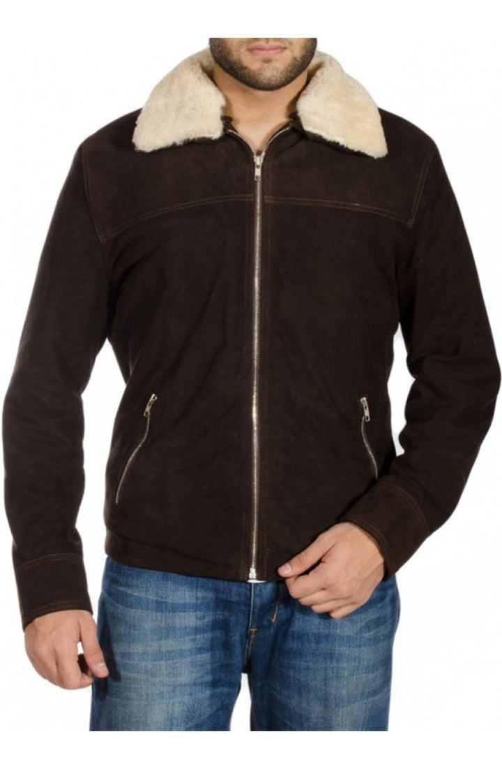 Dark Brown collar fur leather for men