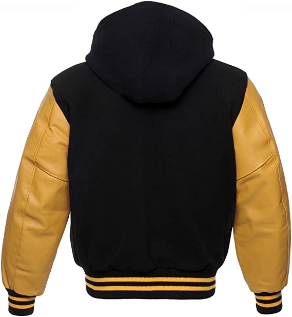 Wool and Real Leather Varsity Jacket with Hood in USA