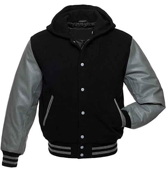 Varsity Letterman Bomber Jacket – Hooded Wool and Leather Style in US