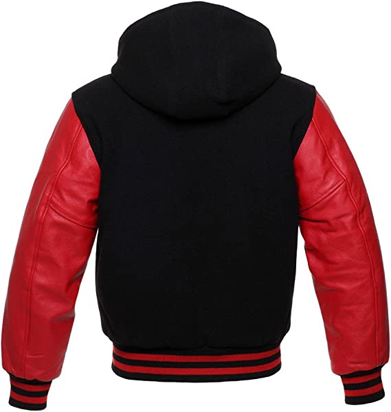 Wool and Leather Hooded Bomber Jacket for Men in USA