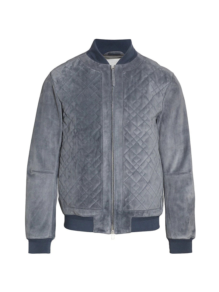 Grey Quilted Real Suede Bomber Leather jacket for men in USA
