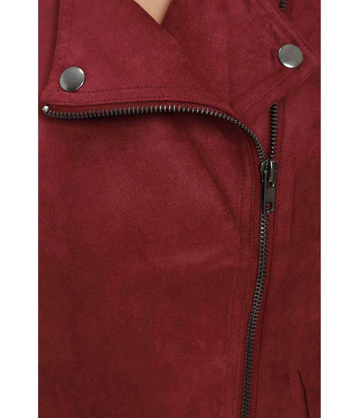Stylish Red Suede Jacket Worn by Willa Holland in France style