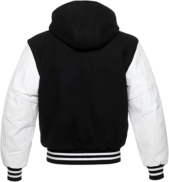 Varsity Letterman Jacket with Hood – Wool and Leather Construction in USA