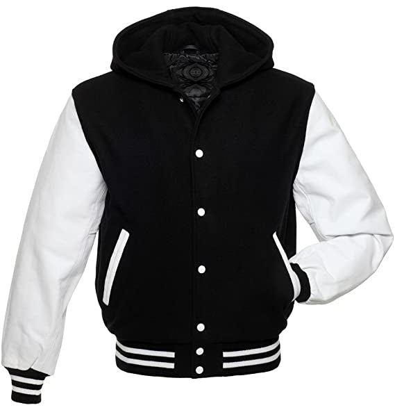 Men’s Custom Varsity Bomber Jacket with Hood – Wool and Leather Combo in USA