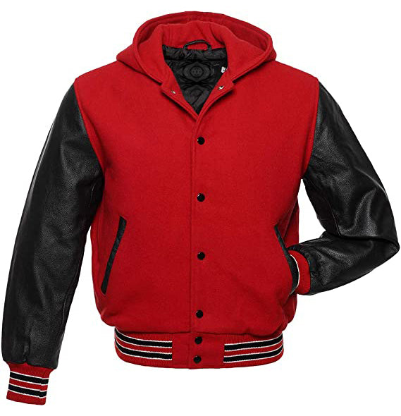 Customizable Hooded Wool and Leather Varsity Jacket in USA