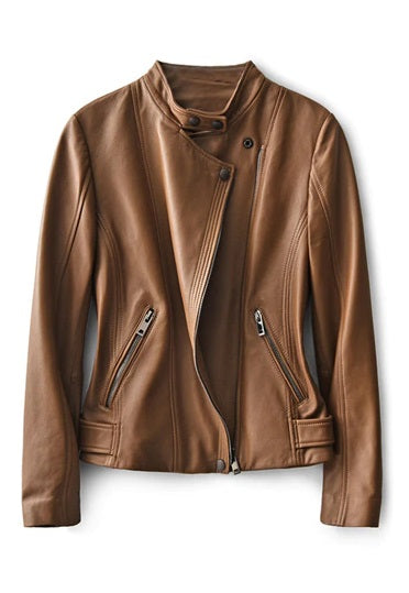 Brown cow leather jacket for women in USA