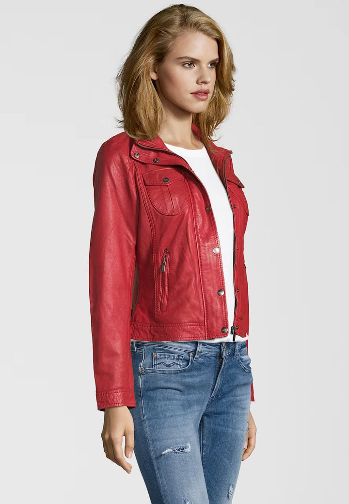 Red leather jacket for women