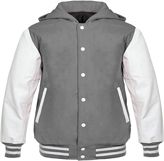 Trendy Hooded Letterman Jacket with Wool and Leather for Men in USA