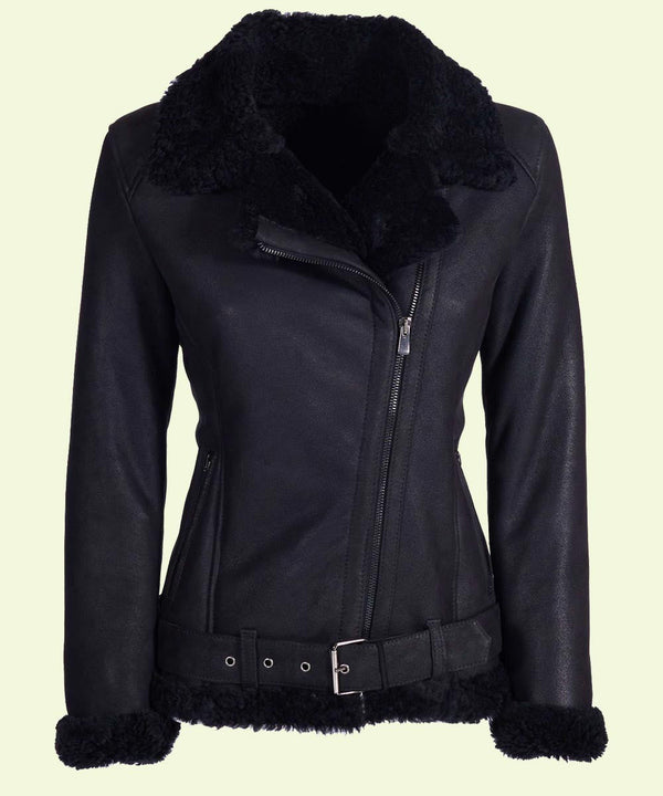 Women's Faux Shearling Leather Jacket in black By TJS