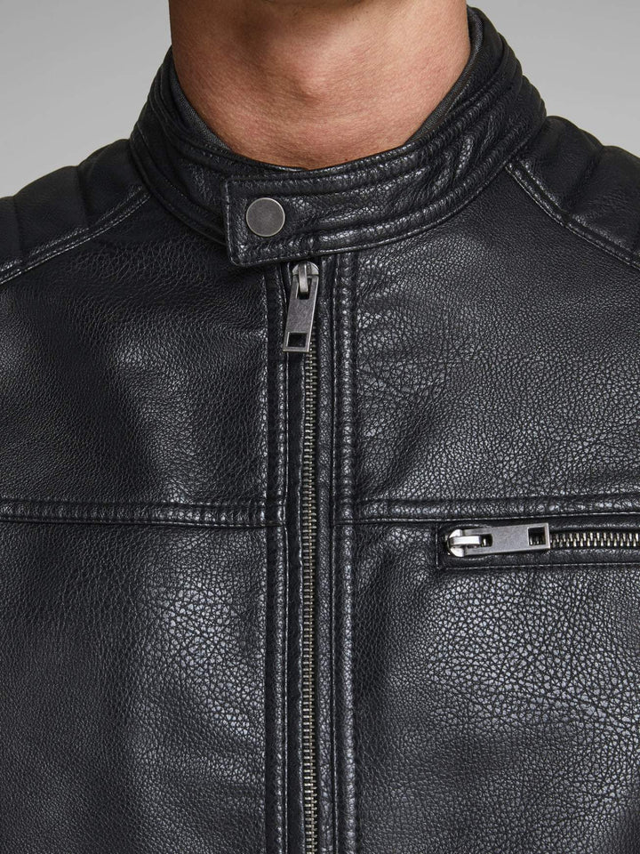 MEN's slim fit bomber black leather jacket