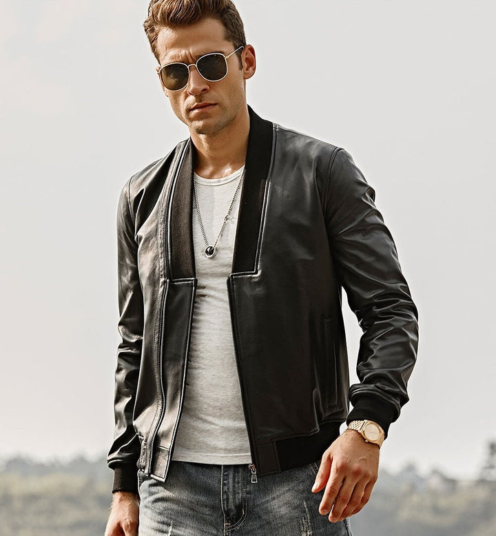 Mens Fashion Lambskin V-Neck collar