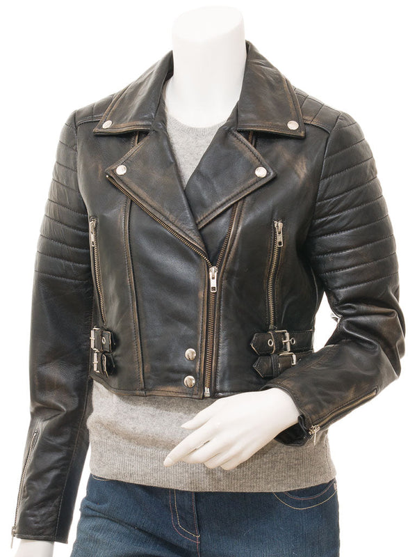 Stylish vintage-inspired leather jacket for women in American Style