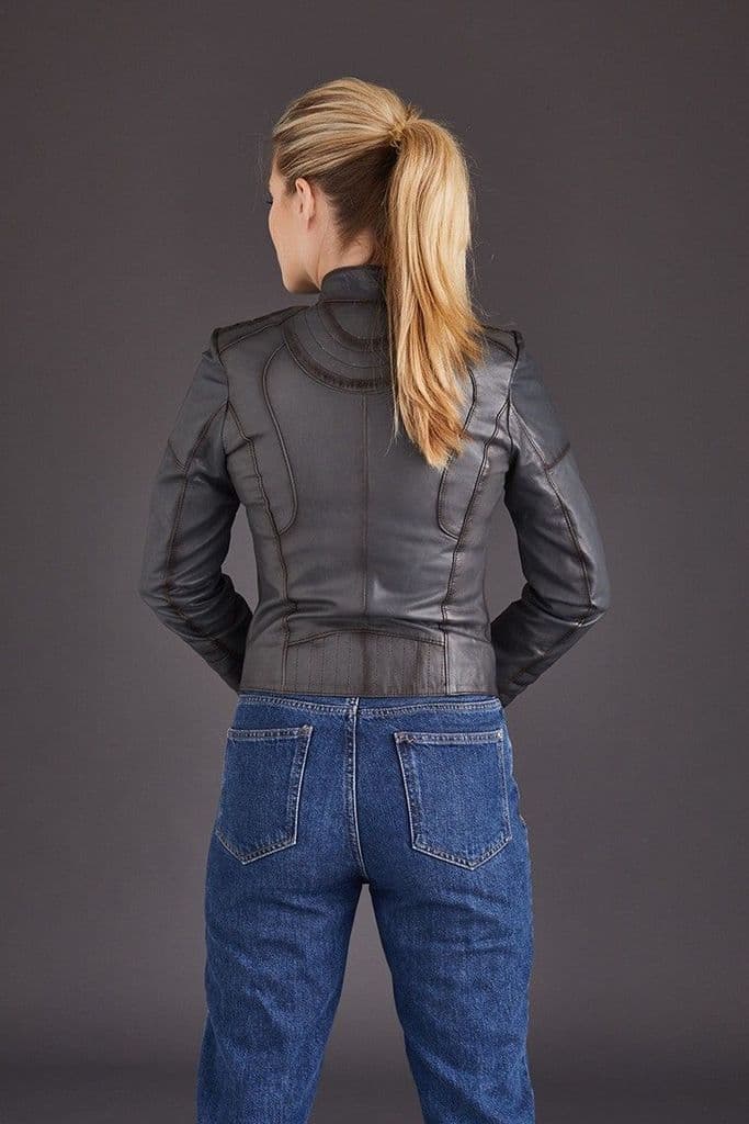 TJS Women's Fashionable Gray Biker Jacket
