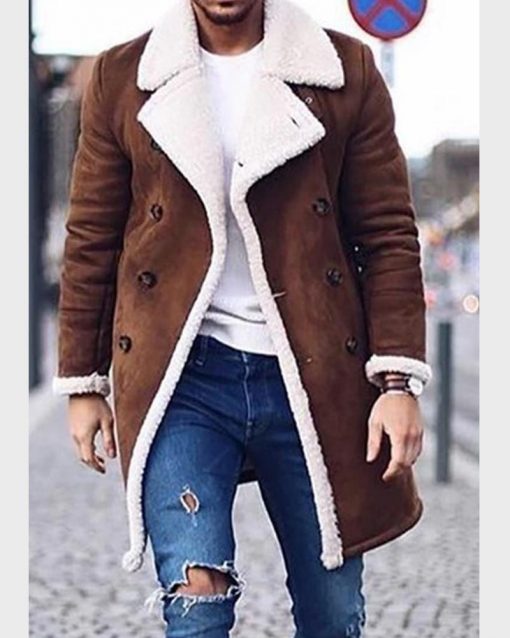 double breasted collar fur leather jacket in usa