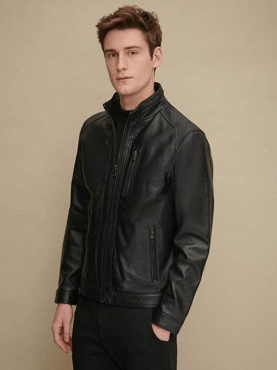 black glossy leather jacket for men in usa 