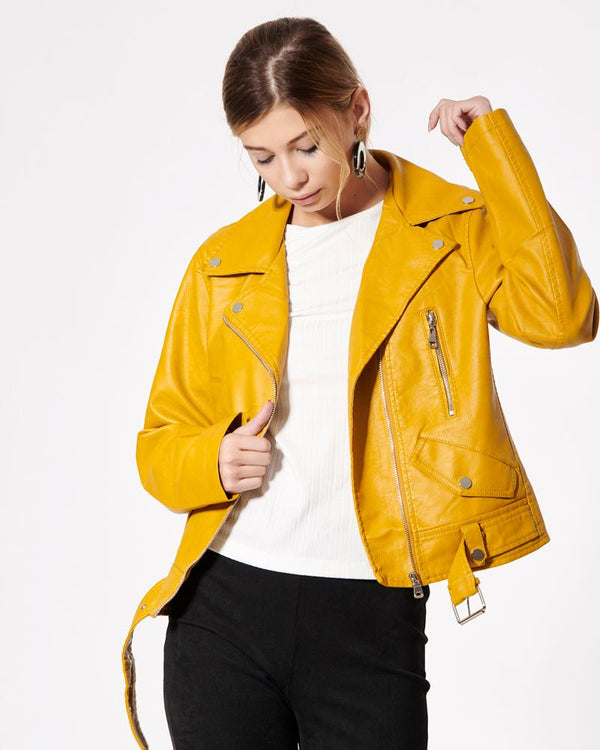 Yellow Leather Jacket for Women By TJS